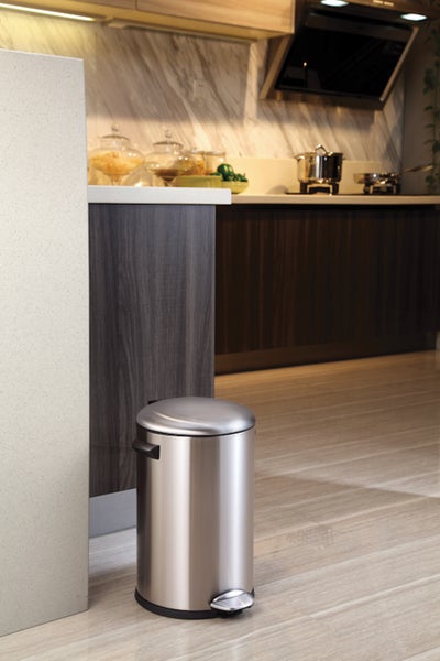 PROREGAL Retro Treteimer Mit Markanten Griffen und Kugelkappe 20 Liter HxØ 48,5 x 29,2 cm Kunststoff Inneneimer Silber
