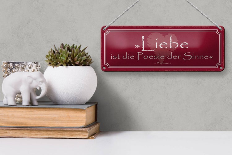 Blechschild Spruch 27x10cm Liebe ist die Poesie der Sinne Dekoration