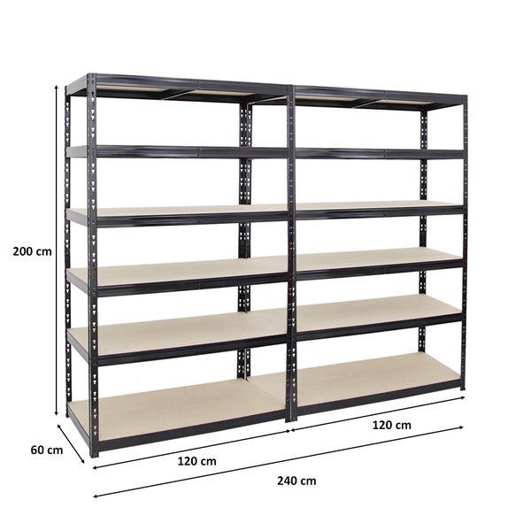 PROREGAL Mega Deal 2x Schwerlastregal Giant Tiger HxBxT 200 x 120 x 60 cm Fachlast 265 kg 6-Ebenen Schwarz