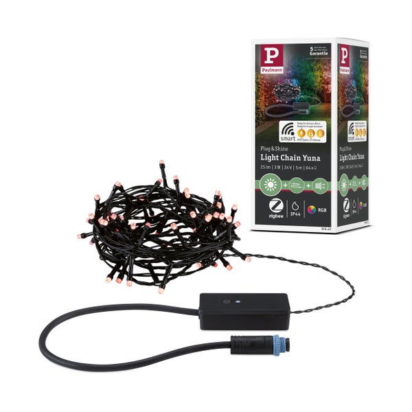 Plug und Shine Außenbeleuchtung mit RGB Lichtfarbwechsel und Smart Home Steuerung für die Terrasse.