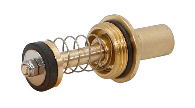 Ventiloberteil für Heizkörperventile aus Messing mit Feder und Dichtungsring.