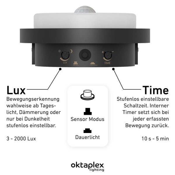 Außenlampe mit Bewegungsmelder warmweiß 3000K Ovalleuchte anthrazit IP65 LED Wandleuchte