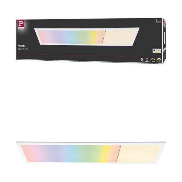 Paulmann Amaris LED Panel rechteckig mit RGB und Tunable White Steuerung sowie Zigbee Funkstandard in der Verpackung.