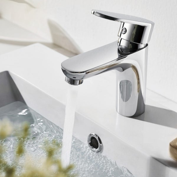 Home Deluxe - Waschtischarmatur RADIANT - Farbe: Chrome , 14,5 x 3,5 x 10,5 cm - Material Messing, Griff Zink, ⌀ 3,5 cm I Wasserhahn Mischbatterie Badarmatur