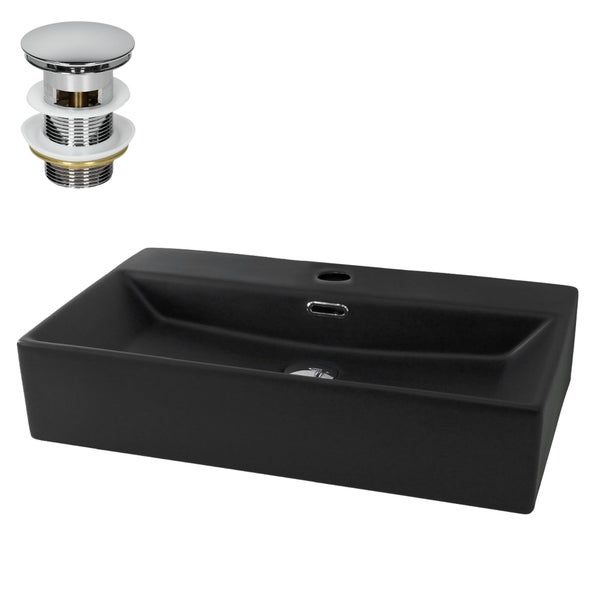 ML-Design Waschbecken aus Keramik in Schwarz matt 600x365x130mm inkl. Ablaufgarnitur, Eckige Aufsatzwaschbecken mit Überlauf, Moderne Waschtisch Waschschale Waschplatz Handwaschbecken, für Badezimmer