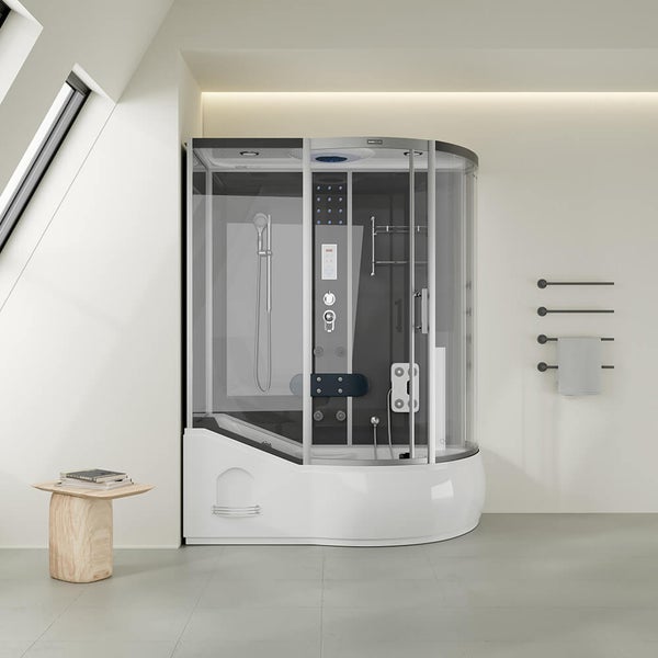 Home Deluxe - Duschtempel ALL IN 2in1 - Schwarz, 170 x 90 x 220 cm Rechts - inkl. Dampffunktion, Regendusche und Fußmassage I Dampfsauna, Duschtempel Whirlpool Fertigdusche