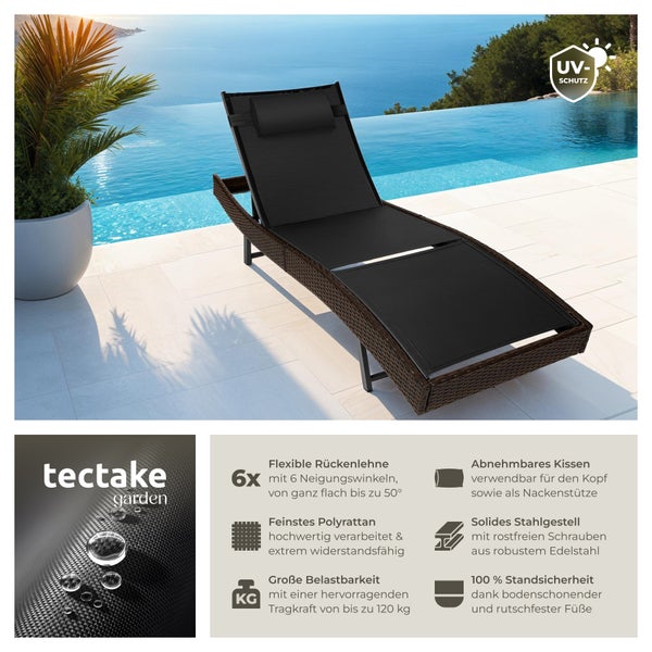 Rattan Sonnenliege tectake Moana 69 x 211 x 41 - 94 cm widerstandsfähig und UV-beständig braun gemischt