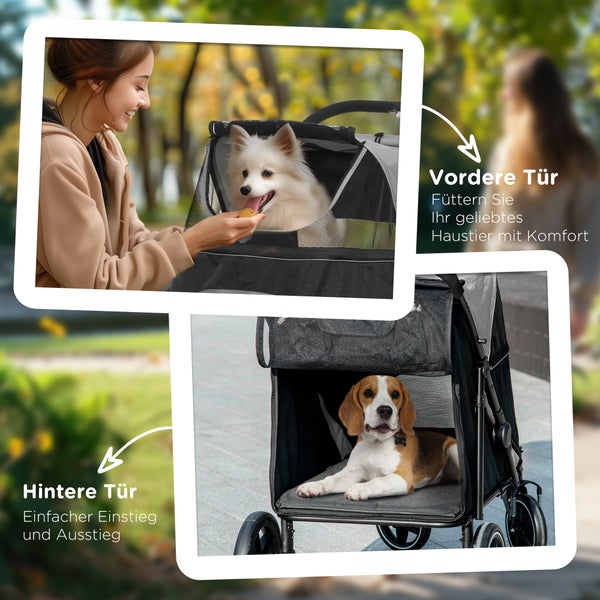 PawHut Hundewagen, 112L x 65B x 100H cm, Stahl, Oxford-Gewebe, Grau