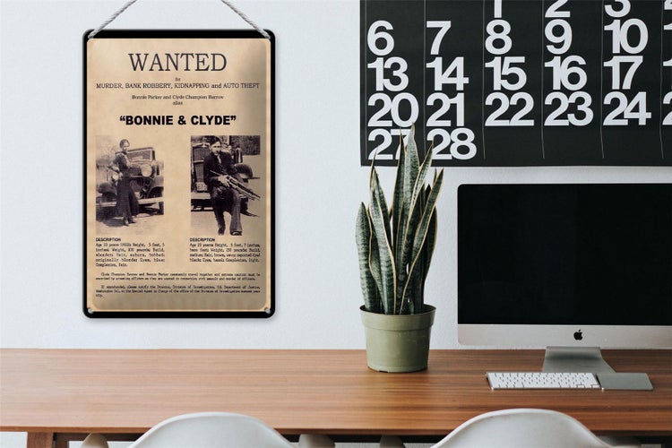Blechschild Spruch 20x30cm wanted Bonnie Clyde