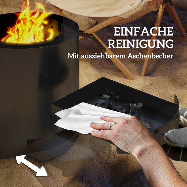 Outsunny Feuerschale Ø45 x 42cm aus Stahl Feuerstelle mit Schürhaken Aschenwanne Feuerschalen für Garten, Balkon Terrasse, Outdoor BBQ Camping Schwarz