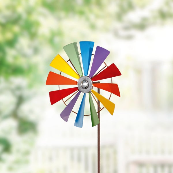 FRANK FLECHTWAREN | Windrad Regenbogen, METALL, ca. Ø 30 cm, GH 120 cm
