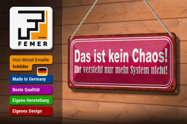 Blechschild Spruch 27x10cm das ist kein Chaos nur System Dekoration