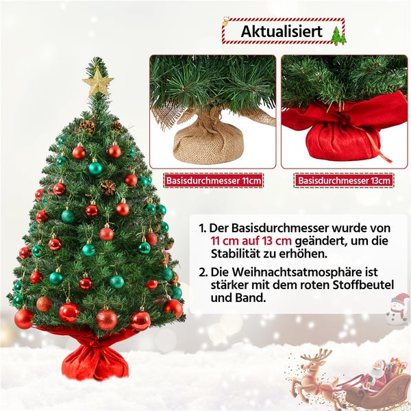 Geschmückter Weihnachtsbaum mit einer Basisabdeckung aus Stoff