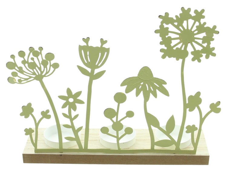 FRANK FLECHTWAREN | Teelichthalter Blumenwiese, METALL, MDF, 27 x 7 x 21 cm