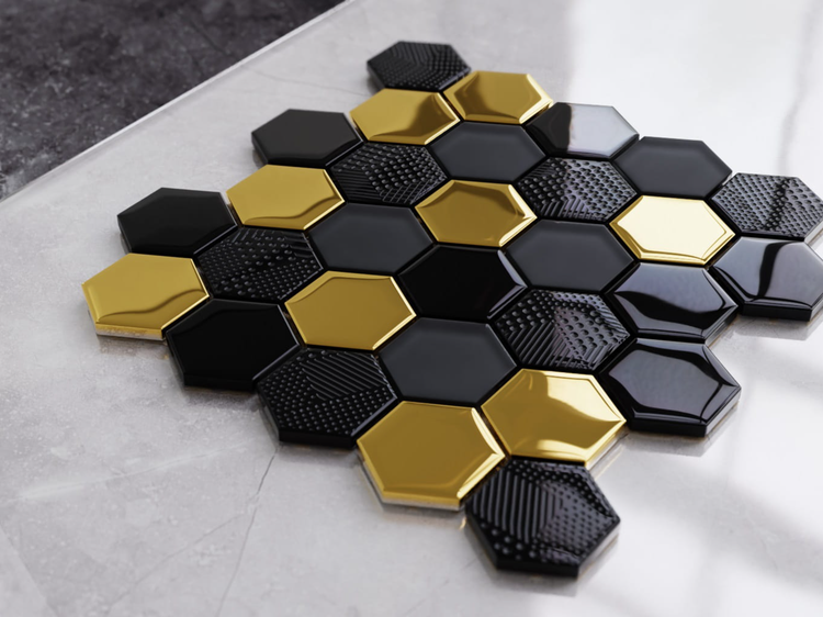 Glasmosaik auf Netz für Bad und Küche 24.7cm x 25.5cm - Gold Lava
