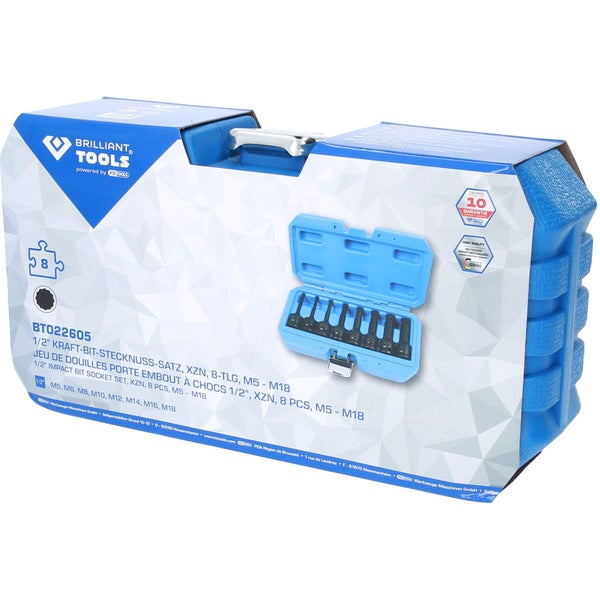 BRILLIANT TOOLS 1/2 Kraft-Bit-Stecknuss-Satz XZN 8tlg. M5 - M18 - BT022605