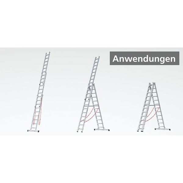 Mehrzweckleiter aus Aluminium in drei verschiedenen Aufbauvarianten als Anlegeleiter und Stehleiter