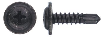 Bohrschraube mit Flachkopf und Kreuzschlitzanschluss, Ansicht von oben und von der Seite.
