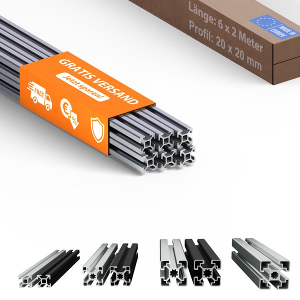 Aluminiumprofile im Paket mit gratis Versand, Profil 20 x 20 mm, Länge 6 x 2 Meter