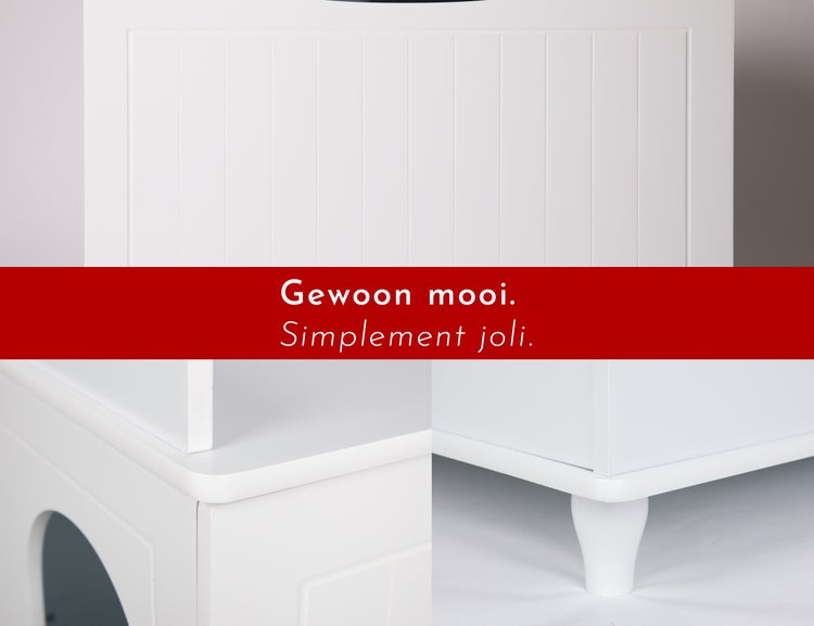WONDERMAKE - Katzenschrank für Katzentoilette groß aus Holz, Katzenklo-Schrank Kommode XL, Design Katzen-Haus Toilette Klo Waschbecken-Unterschrank für Bad, weiß