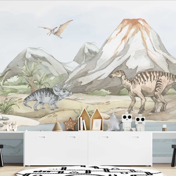 Kindertapete Pastell Dinosaurier 500 x 250 cm