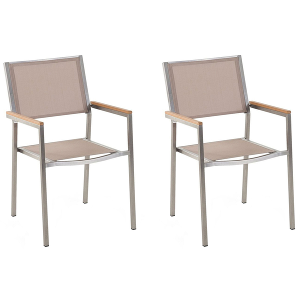 Gartenstuhl 2er Set GROSSETO Edelstahl Beige