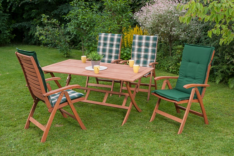 La Plata Gartenmöbelset 9tlg., 4 Klappsessel, 4 Wendeauflagen grün/grün kariert, Klapptisch 160 x 90 cm