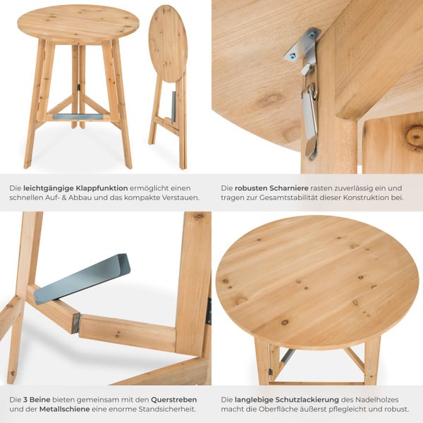 Klappbarer Bistrotisch aus Holz mit runder Tischplatte
