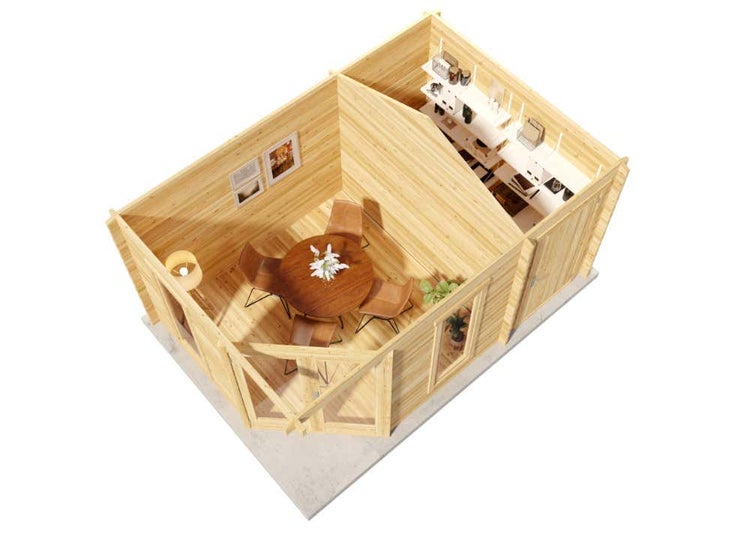 Alpholz 5-Eck Gartenhaus Liwa Compact mit Anbau aus Holz in braun Gartenhütte Wandstärke: 28 mm Geräteschuppen
