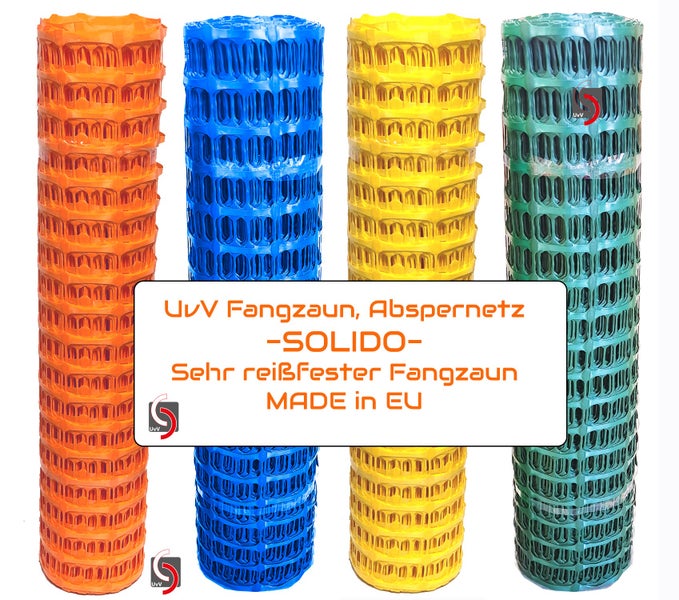 Fangzaun UvV SOLIDO Warnzaun Absperrnetz Bauzaun Kunststoff Rolle 50 x 1m | 7,5kg / blau
