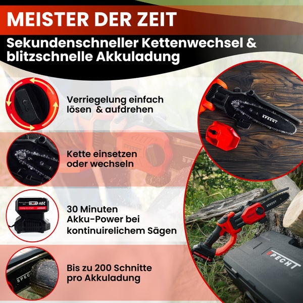 Specht® OAK-ONE Akku Astsäge/Minikettensäge/Gehölzschneider, inkl. 1 x 4Ah Akku und Docking Station