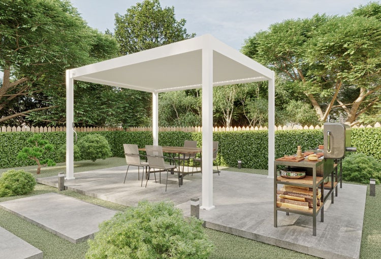 Weide Deluxe Pergola 3 x 4 M - Freistehend, Voll-Aluminium, Lamellendach, Weiß