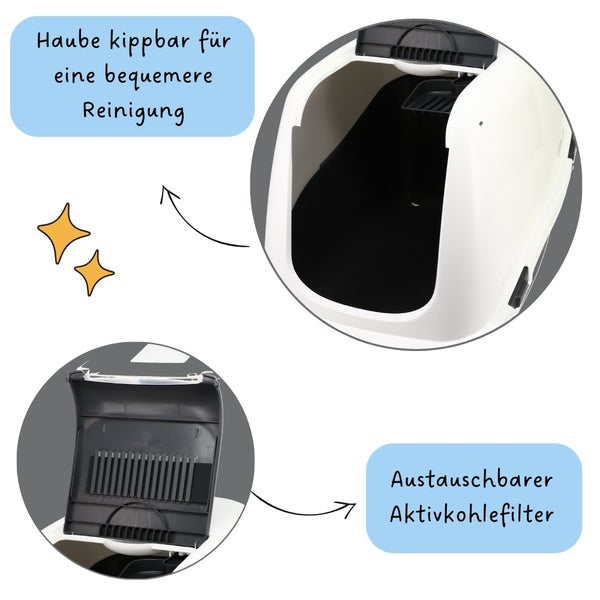 Katzenklo mit Deckel Schaufel Aktivkohlefilter - Haube kippbar - extrahohe Unterschale große XXL Katzentoilette 60 Katzen WC Hauben Toilette
