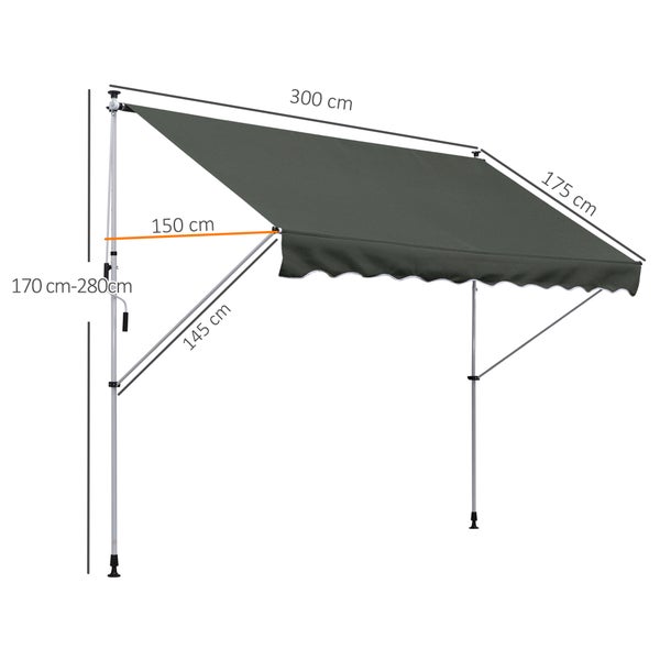 Outsunny Markise, Klemmmarkise, 300 x 150cm, Alu, Grau