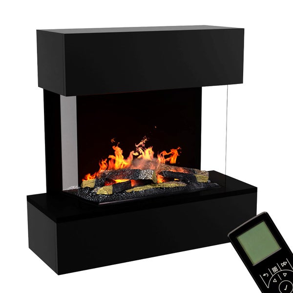 GLOW FIRE Elektrokamin 'Hölderlin Sims'| Wasserdampf Kamin mit OMC 600 inkl. Holz in schwarz als Wandkamin| HxBxT: 88x80x30 cm