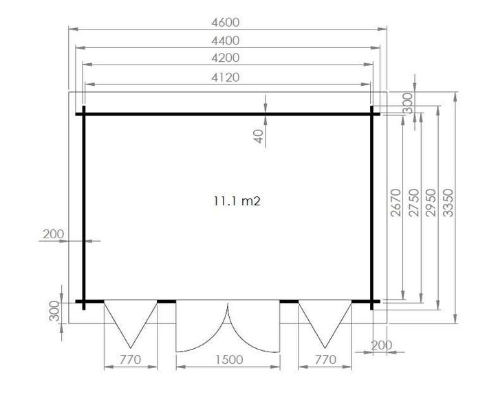 Alpholz Flachdach Gartenhaus Office Bob-40 ISO Gartenhaus aus Holz, Holzhaus mit 40 mm Wandstärke, Blockbohlenhaus mit Montagematerial, Naturbelassen 4,4x3m