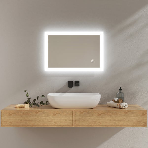 EMKE Badspiegel mit Beleuchtung, 60x40cm, Kaltweißes Licht,Beschlagfrei