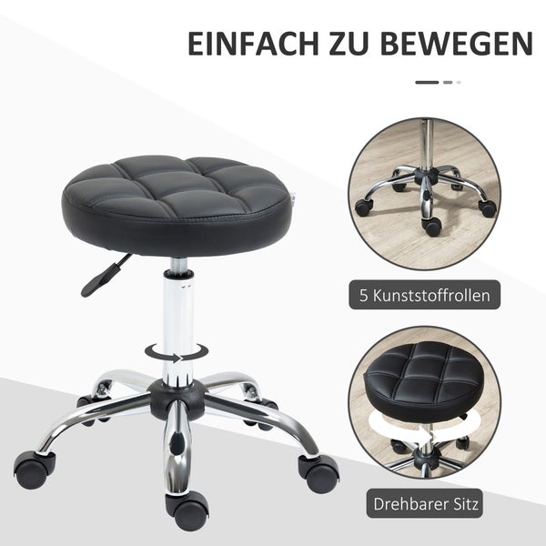 HOMCOM 2er-Set Rollhocker, Ø35,5 x 48-63H cm, Kunstleder, Schwarz
