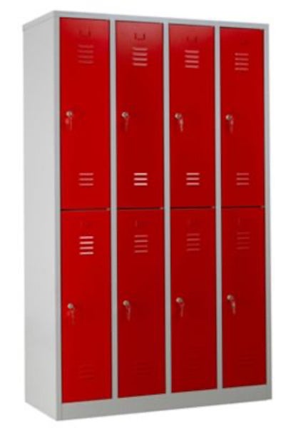 PROREGAL Garderobenspind Camel 8-Fächer HxBxT 195 x 117 x 50 cm Zylinderschloss Grau-Rot