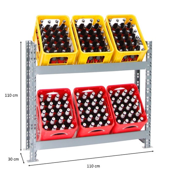 PROREGAL Getränkekistenregal Getränkeregal Tegernsee Extra-Breit HxBxT 100 x 110 x 30 cm 6 Kästen Grau