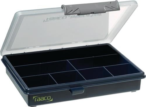 raaco Sortimentskasten B 175 x T 143 x H 32 mm 7 Fächer transparent / dunkelblau - 136136