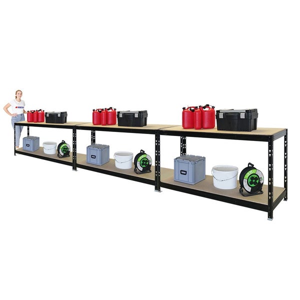 PROREGAL Mega Deal 3X Werkbank Tiger | 300 kg pro Fachboden | HxBxT 90x140x60cm | Schwarz