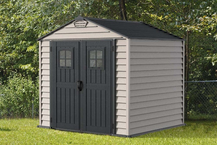 DURAMAX Kunststoff-Gerätehaus 2,10x2,10m Gerätehaus aus Kunststoff in Grau, Geräteschrank mit 4 mm Wandstärke Gartenhaus