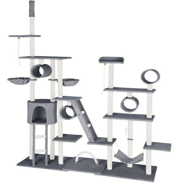 Kratzbaum tectake Snooky 234 bis 261 cm inklusive 2 Treppen, 2 Spielkordeln, Kratzbogen, Deckenspanner und Kippschutz