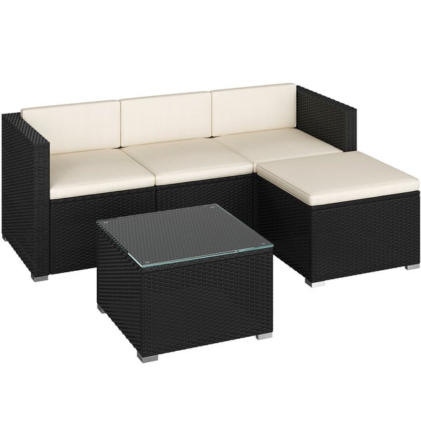 Gartenset mit Sofa, Hocker und Tisch mit Glasplatte