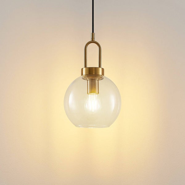 Lucande Pendelleuchte Nalian (Retro, Vintage Antik) in Gold / Messing aus Glas (1 flammig E27) - Hängelampe Esstischlampe Hängeleuchte Wohnzimmerleuchte