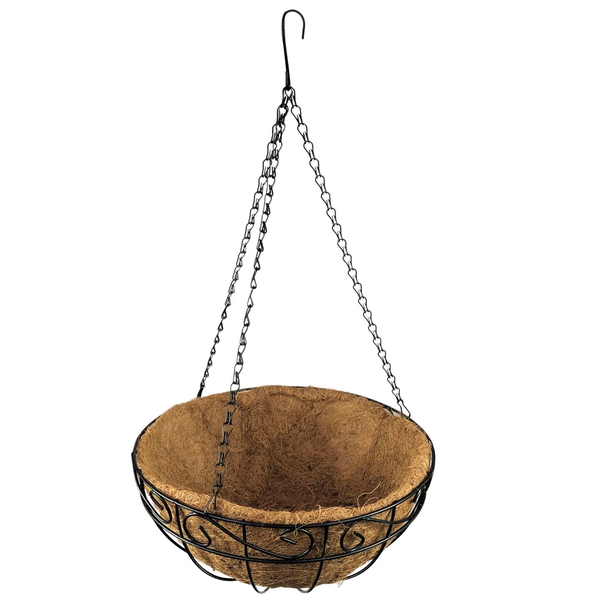 Blumenampel hängend innen 25cm, Hängetopf für Pflanzen, Hängeampel inkl. Kokoseinlage, Blumenampel schwarz, Pflanzenampel Kokos, Hängeblumentopf, Hängepflanztopf, Hängeampel Metall, Pflanzenaufhänger