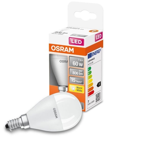 Osram LED Lampe ersetzt 60W E14 Tropfen - P48 in Weiß 7W 806lm 2700K 1er Pack