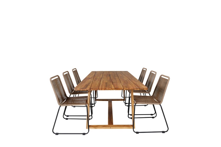 Plankton Gartenset Tisch 100x220cm und 6 Stühle stabelL Lindos schwarz, natur. 100 X 220 X 75 cm