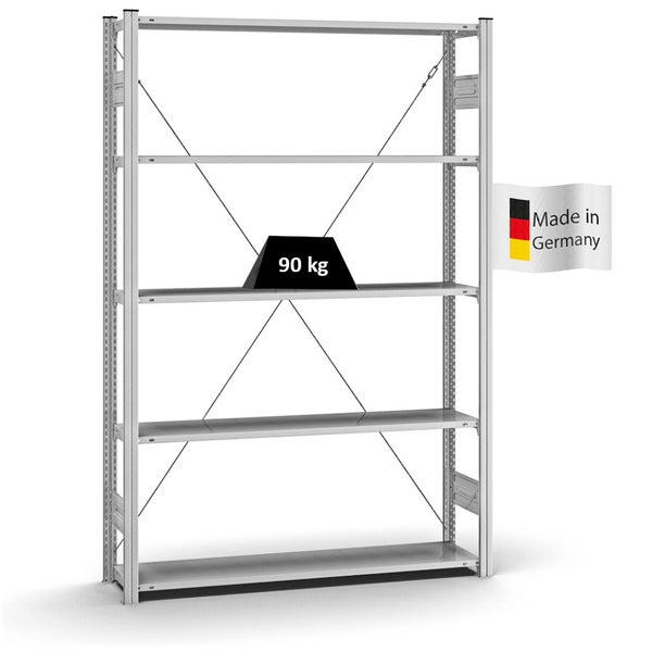 PROREGAL Profi Lagerregal Stecksystem T-Profil Grundregal HxBxT 200 x 130 x 30 cm Fachlast 90 kg Verzinkt